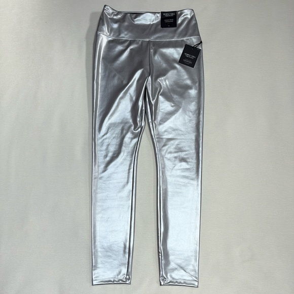 Simply Vera High Rise Shaping Faux Leather Metallic Silver Legging- brand new - Picture 4 of 14